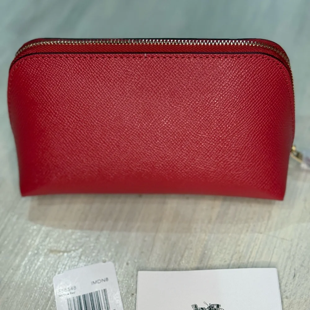Coach Lunar New Year 2019 Pig Red Leather Cosmetic Pouch with Gold Logo